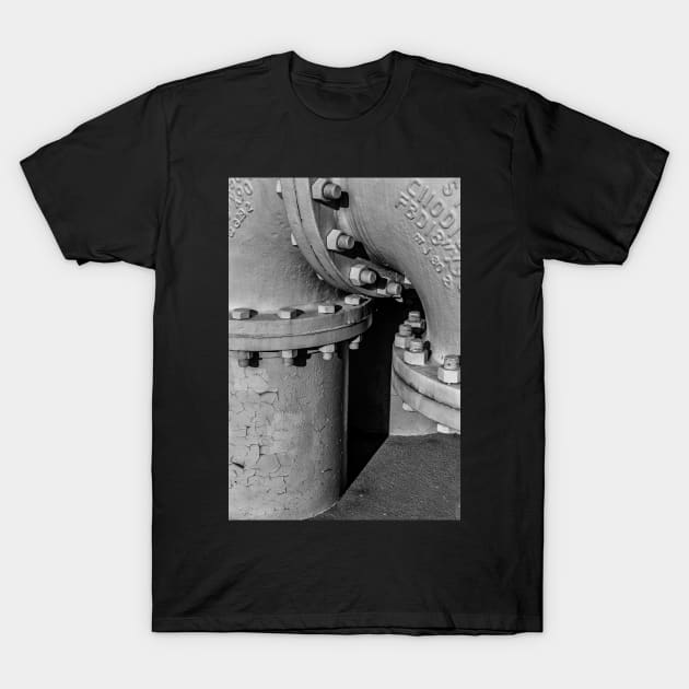 Industrial Pipe in Black and White T-Shirt by jecphotography